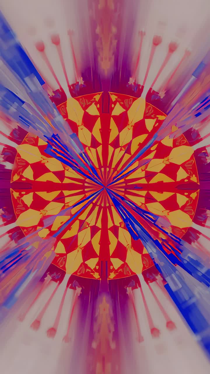 Video verticale: riproduzione di un mandala con zoom interno su un telefono, che forma una stella centrale con reticolo rosso
