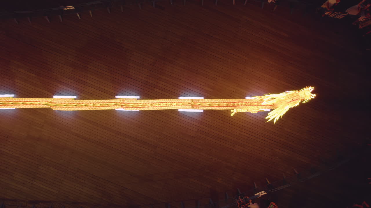 estatua de un dragón largo en color naranja mueve su cabeza de lado a lado - tiro deslizante