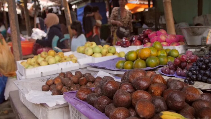 Panning Along Produce at a Market