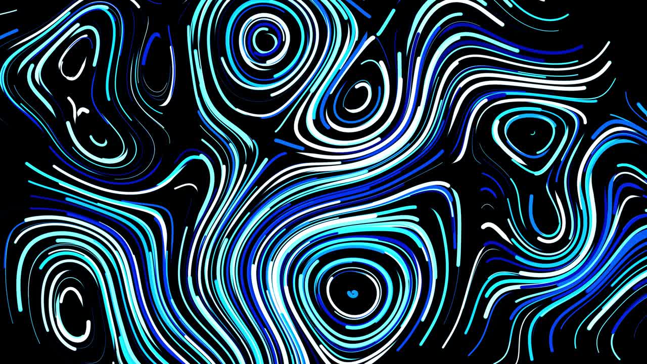 Abstract creative looped bg with curled lines like blue trails on surface. Lines form swirling pattern like curle noise. Abstract 3d looping flowing animation as bright creative festive bg