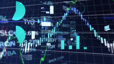 Animation-Der-Statistischen,-Finanziellen-Und-Börsendatenverarbeitung-Vor-Blauem-Hintergrund