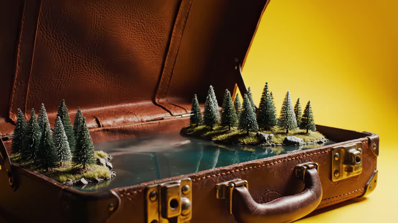 Miniature Forest Landscape Inside a Suitcase