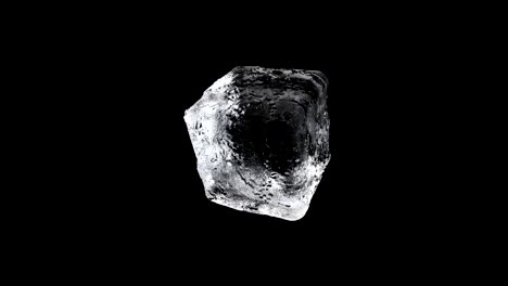 cubo de hielo giratorio, cristal transparente imágenes realistas en 3d. forma de hielo cúbico girando alrededor de vídeo de movimiento. bloque glacial en fondo negro. animación de movimiento de figura geométrica cúbica