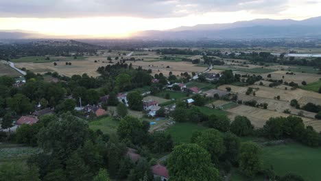 aerial drone rural village sunset
