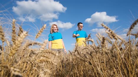 a Family in Tshirts with the Ukrainian Flag Sings in the Middle of a Wheat Field a Family in Tshirts with the Ukrainian Flag Sings in the Middle of a Wheat Field Independence Day of Ukraine