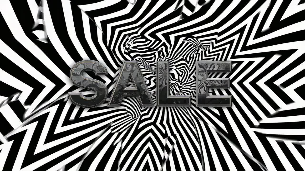 Loop starting, metallic SALE holding center while striped vortex warping, shifting glints promoting