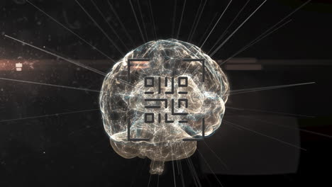 animation of glowing human brain with qr code digital interface