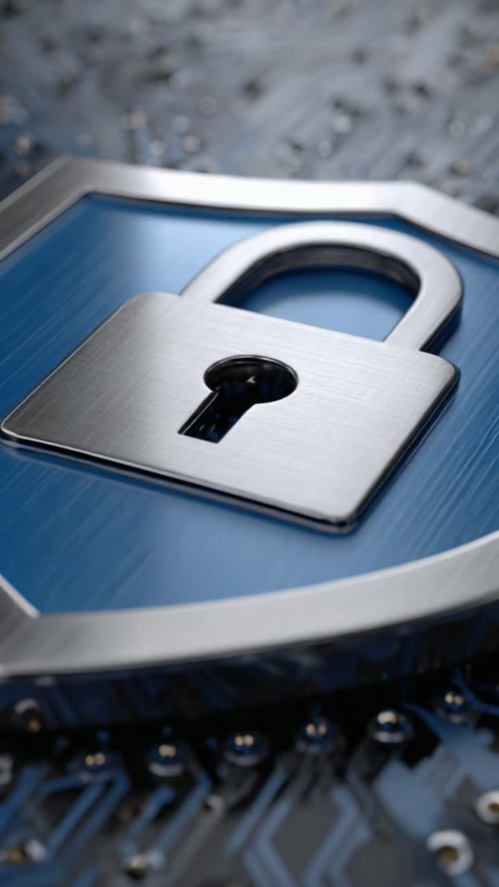 A Close-Up View of a Locking Mechanism Depicted on a Metallic Shield, Symbolizing Security and Protection in the Digital Age with Advanced Technology Elements