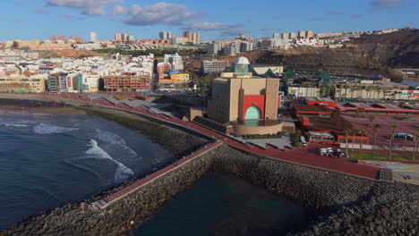 breathtaking view of alfredo kraus auditorium, located on las canteras beach in las palmas, gran canaria