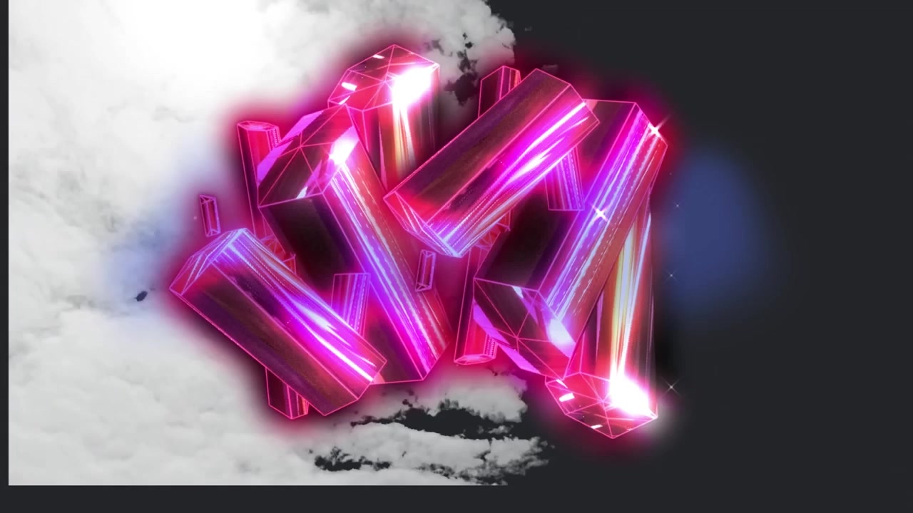 Animación de cristales sobre nubes flotantes.