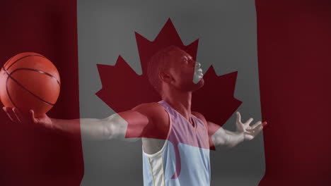 animation of flag of canada over african american male basketball player