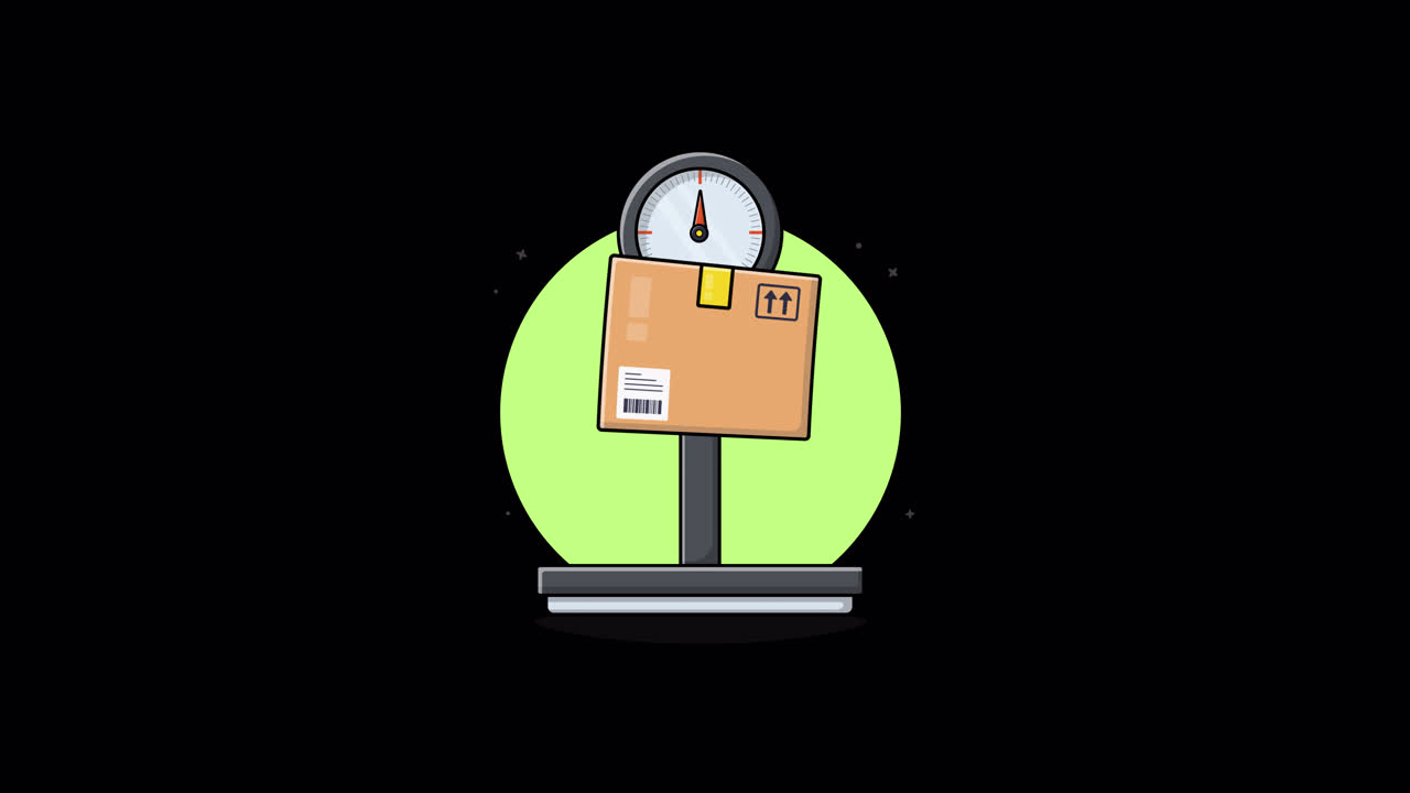 Cartoon Animation of a Cardboard Box Being Weighed on a Scale