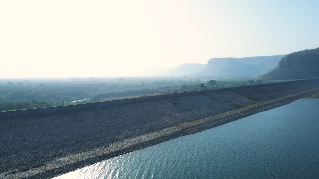 Aerial drone view of Karamchat Dam in Bihar, showcasing the dam’s importance in flood control and water management.