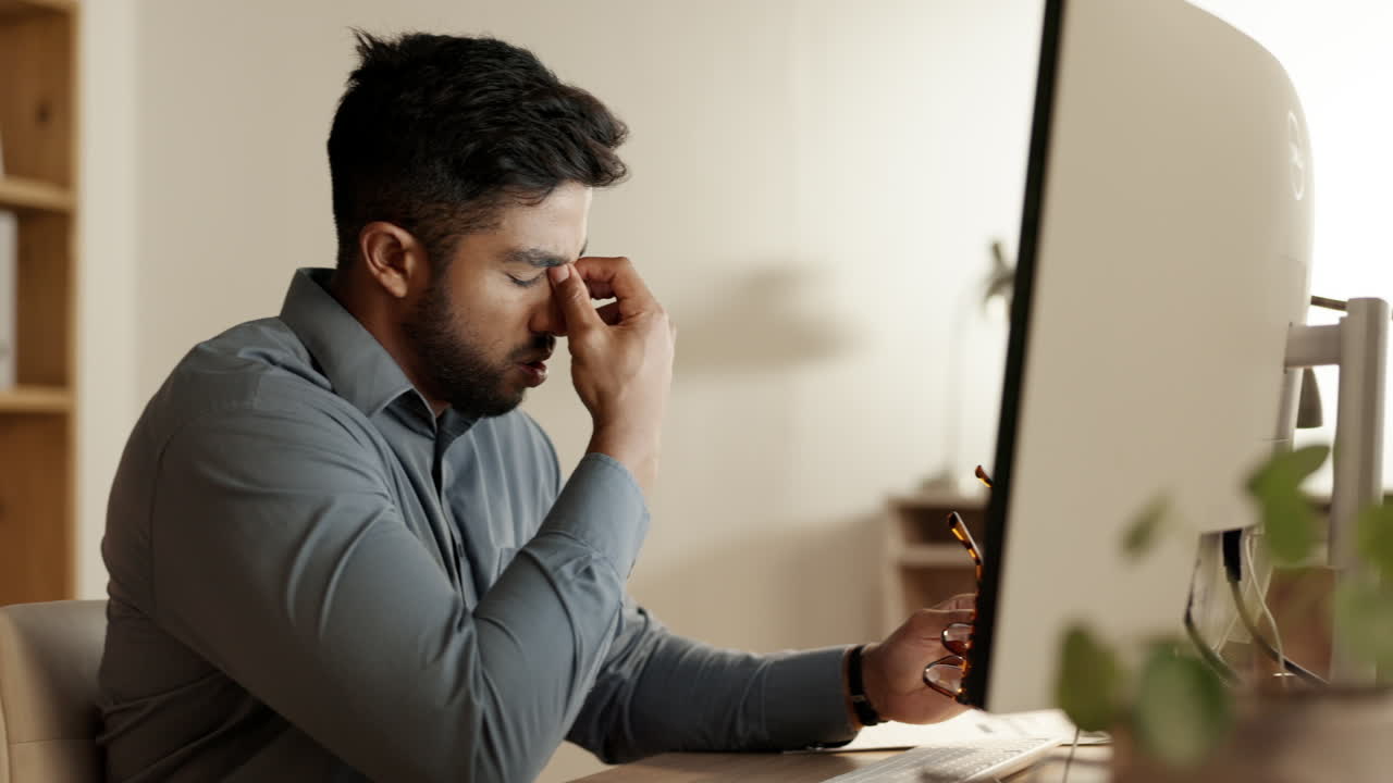 Headache, night and professional man stress