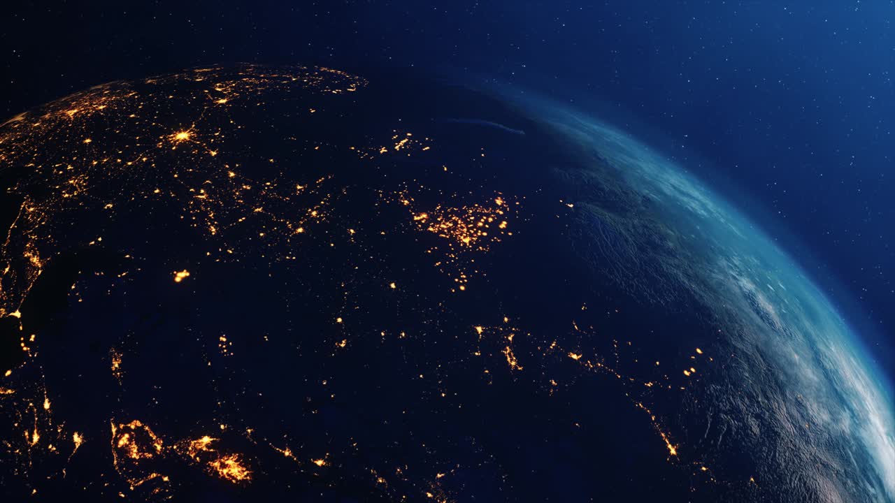 The night seen of planet earth city lights from the international space station space clouds sunsire