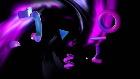 Animation-of-abstract-3d-shapes-over-black-background