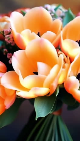elegant orange tulip bouquet. a vibrant bouquet featuring orange tulips and delicate fillers, highlighting floral artistry and color harmony.