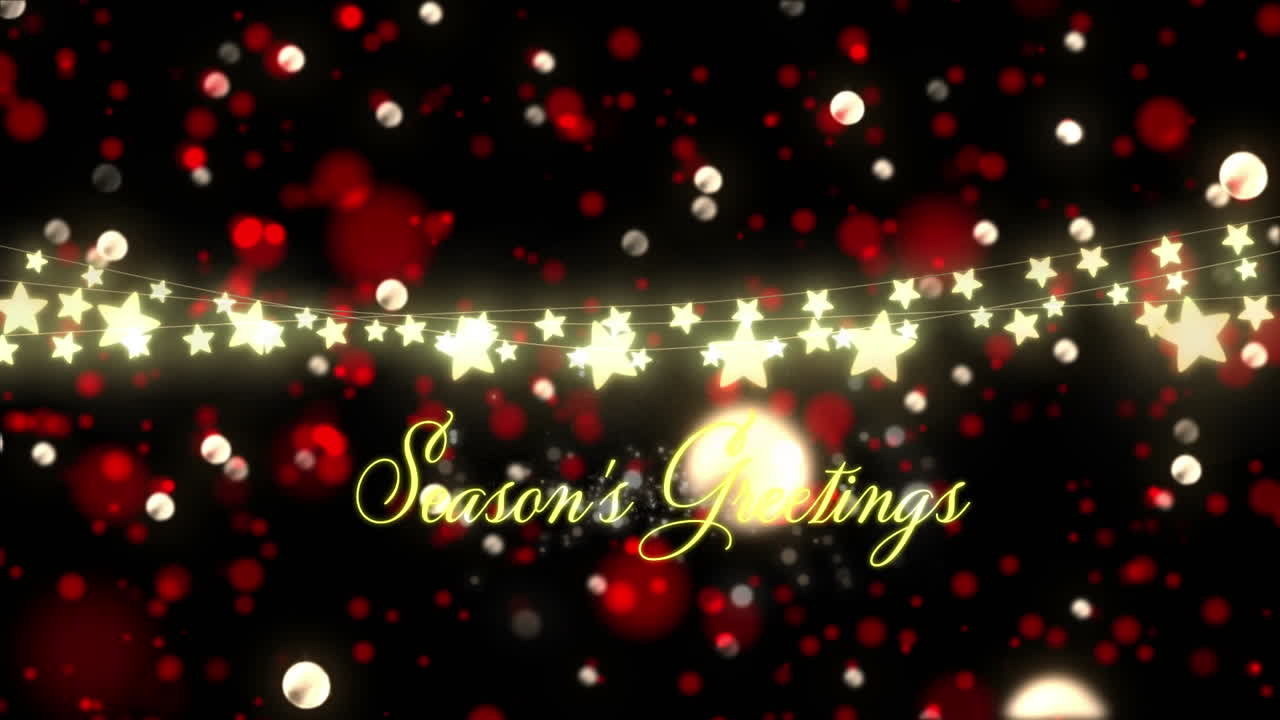 계절의 애니메이션 인사 빛 반점 위에 텍스트