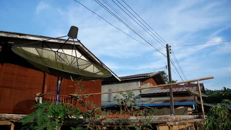 Satellite-Dish-in-Rural-Area,-Thailand