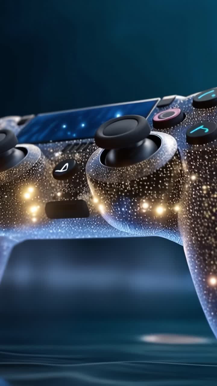 A Stunning Cosmic-Themed Game Controller Sparkling with Stars and Galaxies, Perfectly Captured in a Beautifully Lit Background for Gaming Aficionados