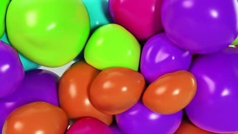 abstractas bolas blandas multicolores se mueven e interactúan entre sí con presión interna tratando de encontrar un lugar para sí mismas.
