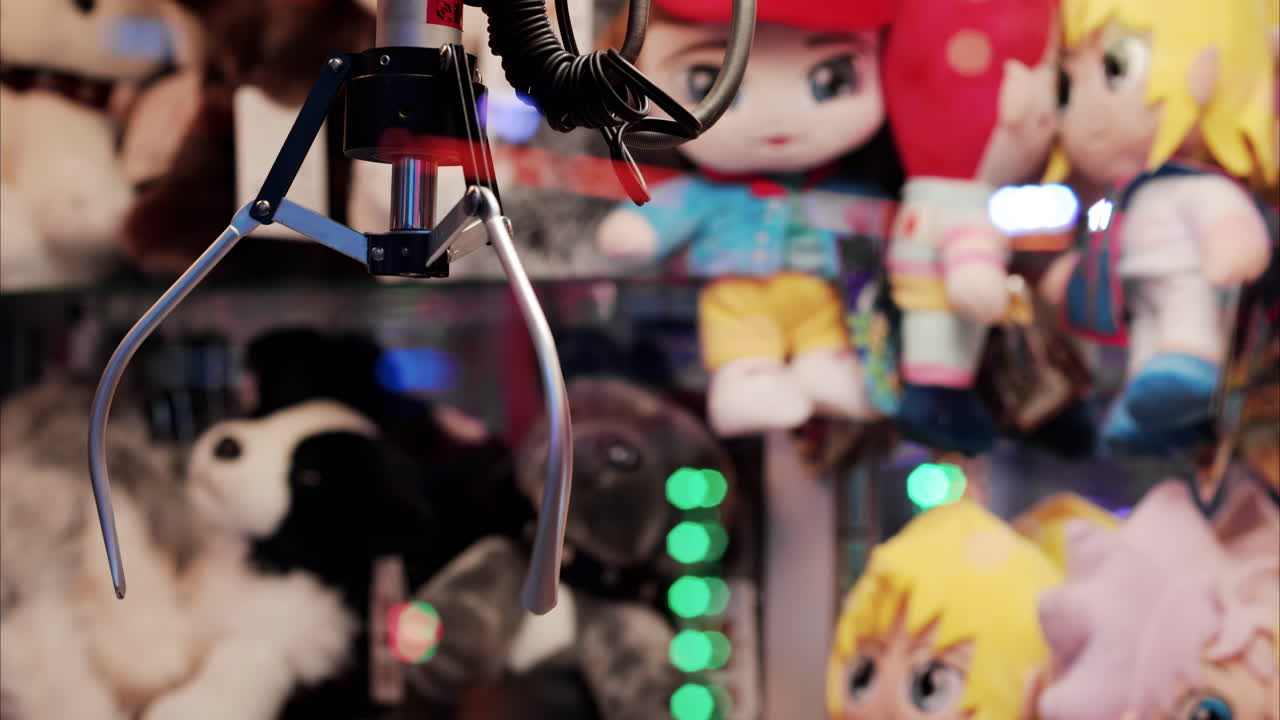 Close up of toys in a claw machine at an amusement park