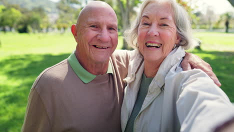 Face,-senior-and-selfie-of-happy-couple-at-park