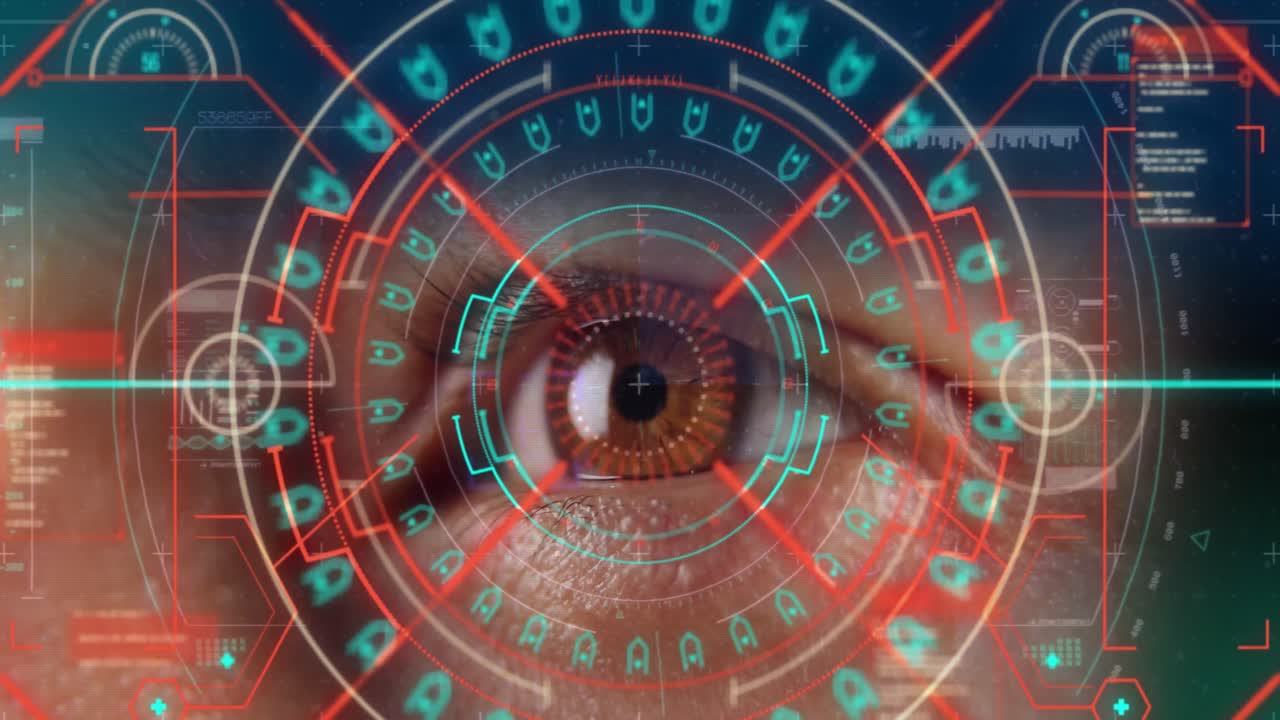 animación de formas de neón sobre el ojo del hombre caucásico.