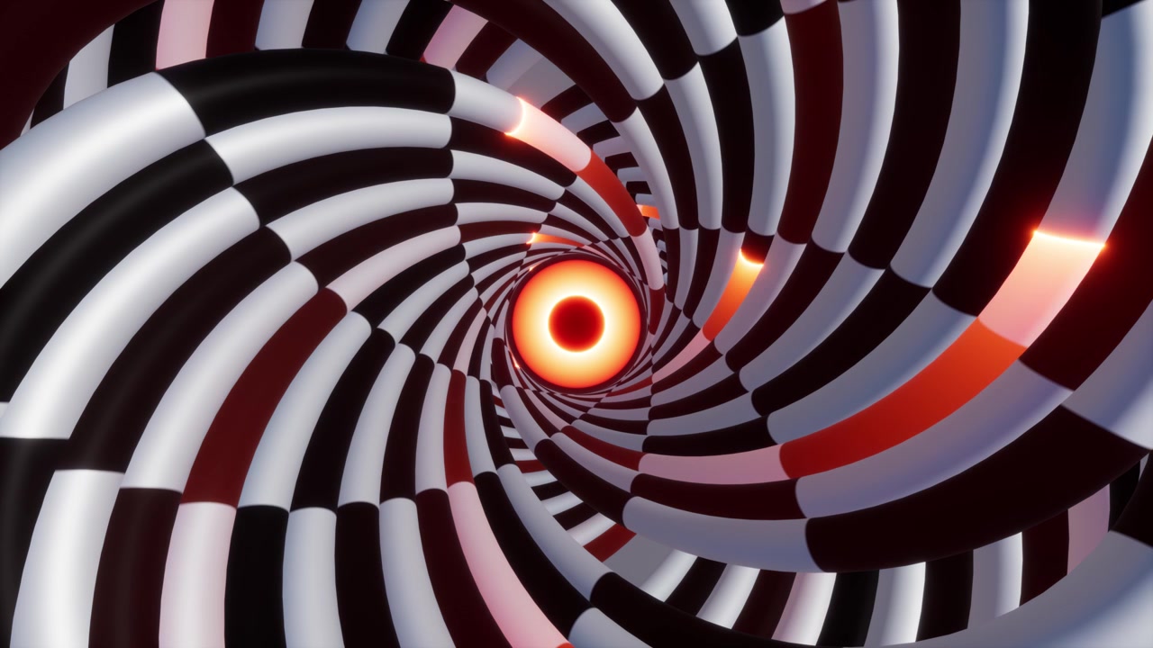 Abstract 3D Spiral Tunnel with Glowing Orange Core