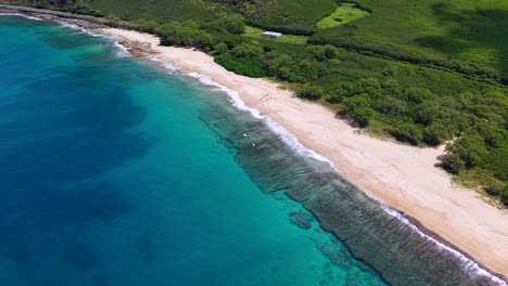 coral reef and turquoise water along a secluded beach on oahu, hawaii, aerial