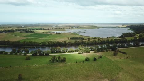 Drone-footage-of-the-Snowy-River-and-adjacent-Lake-Wat-Wat-near-Marlo,-in-Gippsland,-Victoria,-Australia,-December-2020