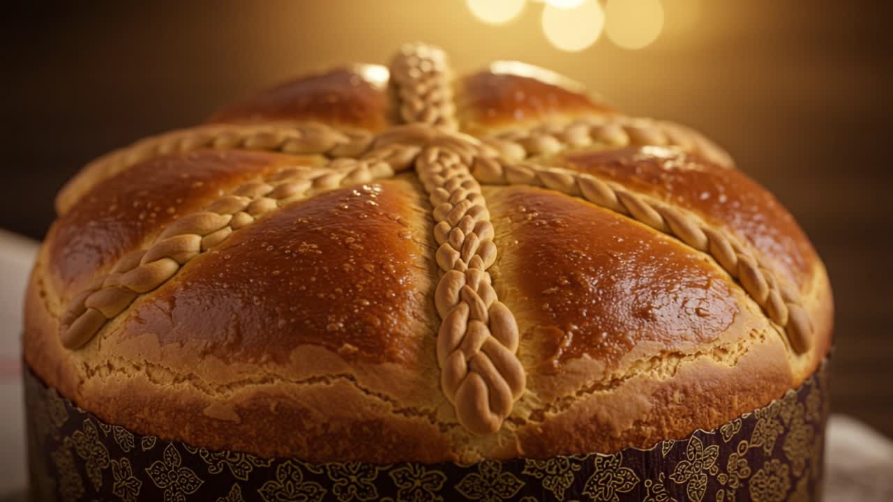 A Deliciously Baked Bread Loaf with Intricate Braided Topping, Showcasing Artisan Craftsmanship and an Inviting Golden Brown Crust in a Cozy Atmosphere