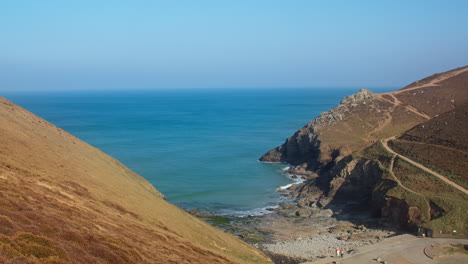 chapel porth beach in north cornish coast on a sunny early morning in united kingdom