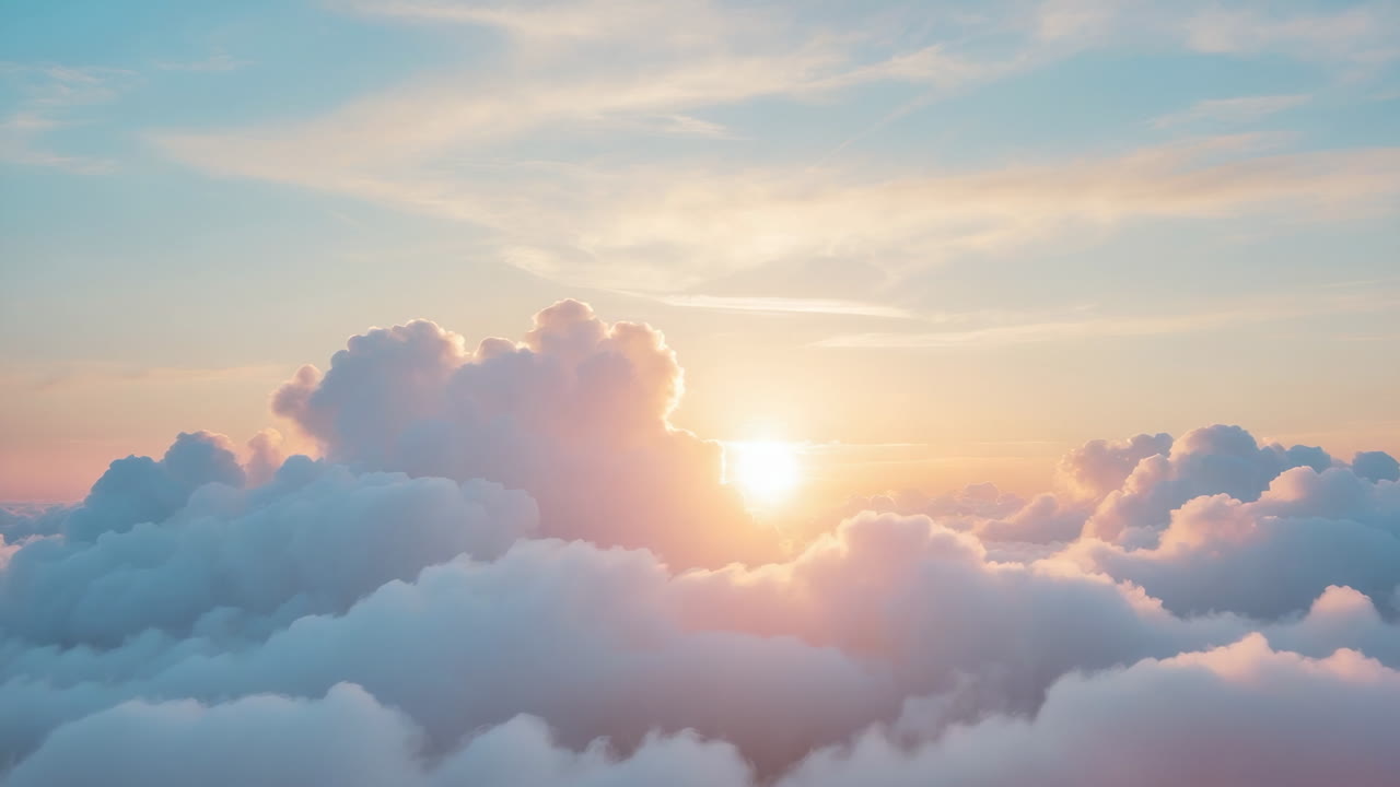 Golden Light and Fluffy Clouds Above the Horizon