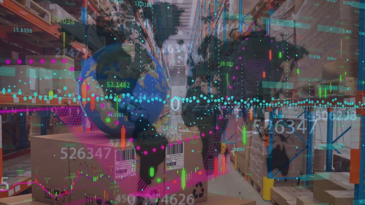 анимация обработки данных над пустым складом