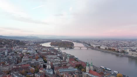 Margaret-Island-in-danube-river-cityscape,-Budapest-Hungary-Europe