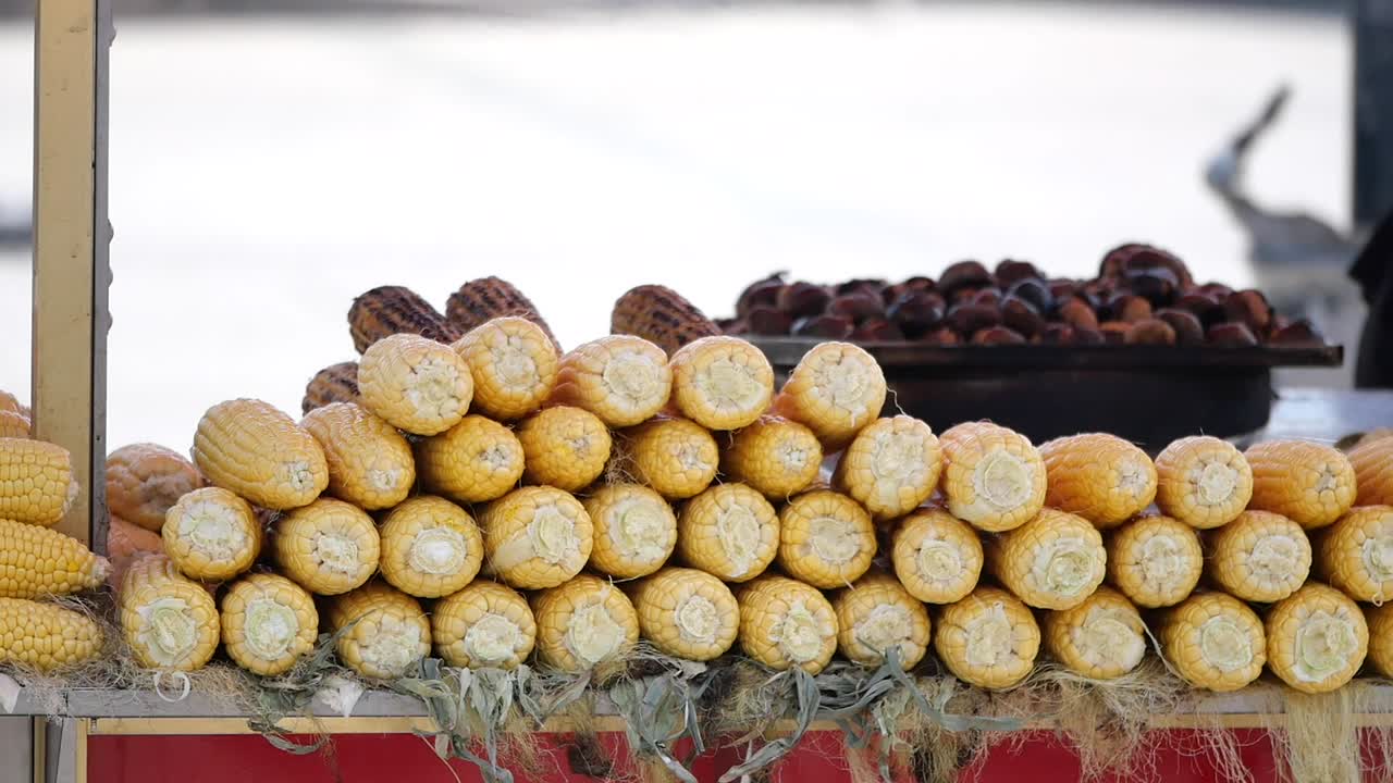 Roasted Corn and Chestnuts at a Street Food Stall