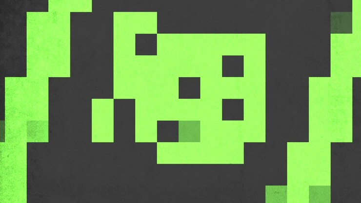 Volto in pixel art nelle tonalità del verde.