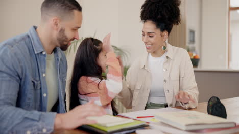 Parents,-daughter-and-homework-with-high-five