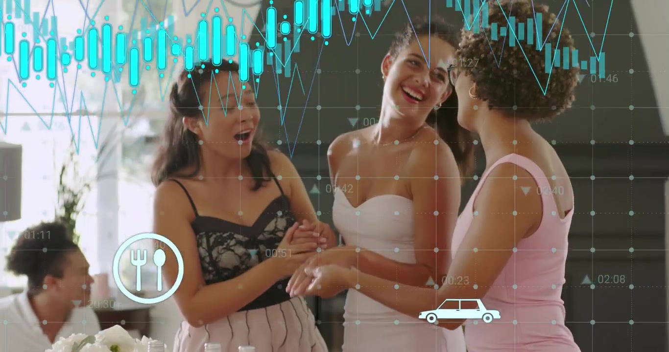 Second woman joining sparking friends examining jewelry piece for marketing by fireplace inspecting