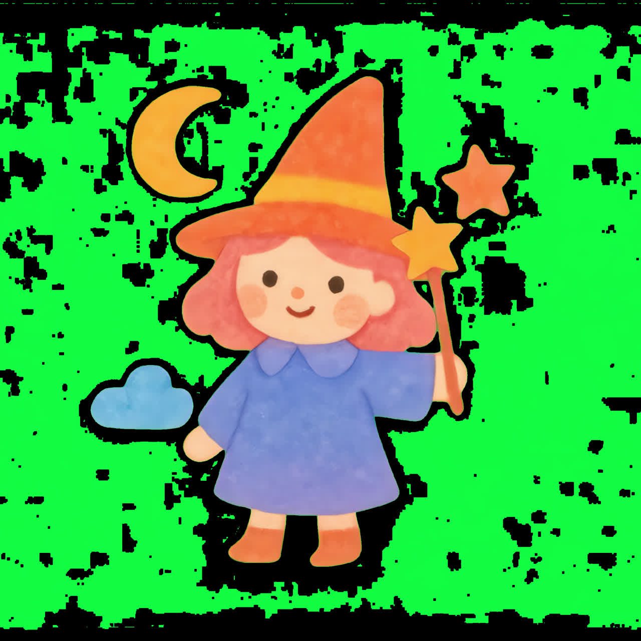 Animazione di illustrazione di strega in stile cartone animato carina come asset isolato, video 4K trasparente, canale alfa