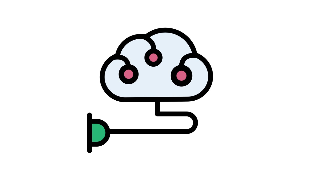 Animated Cloud Computing Icon with Power Plug Connection