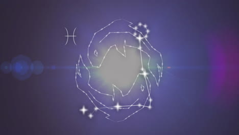 animation of connected stars forming pisces symbol against black background