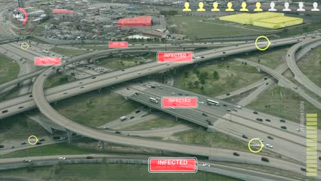 Bewegungsgrafik-Im-Rasterstil-Zeigt-Hypothetisch-Infizierte-Und-Exponierte-Fahrzeuge-Auf-Der-Autobahn