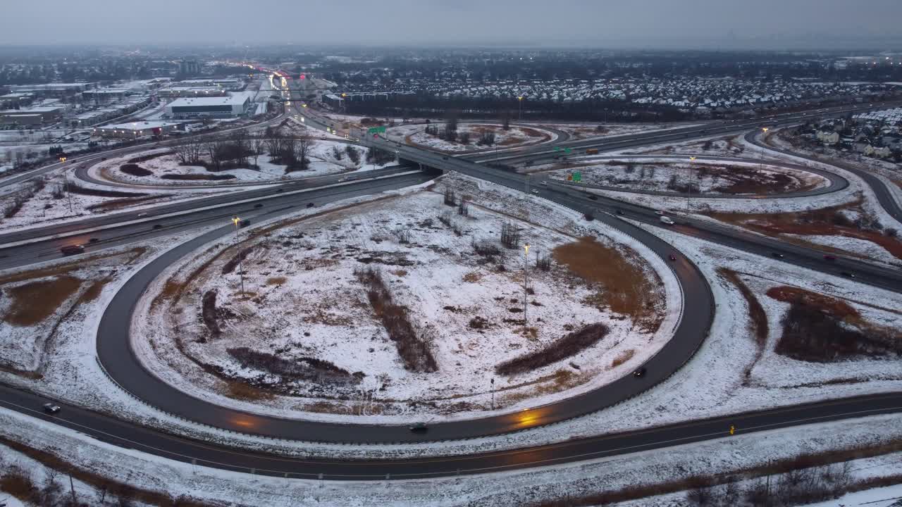 Aerial View of Highway Cloverleaf Ramp Toronto, Canada