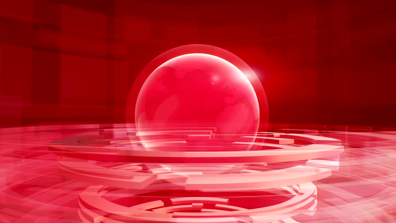 추상적인 디지털 루프 모션 배경은 회전하는 지구 지구와 원형 기하학적 모양을 가지고 있습니다.