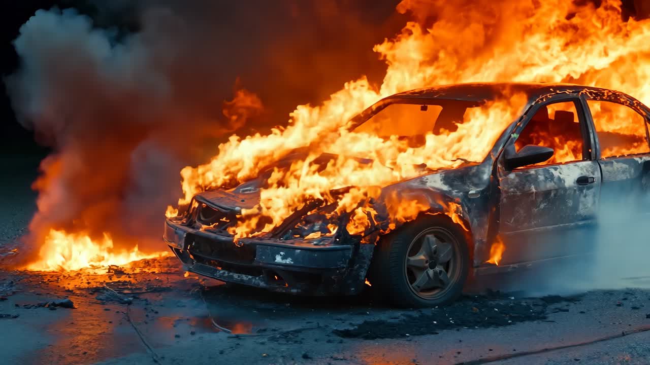 길 에 불타는 불타는 차