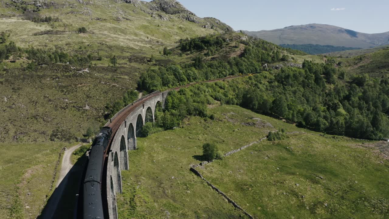 vista aérea de un tren en el viaducto de glenfinnan en escocia