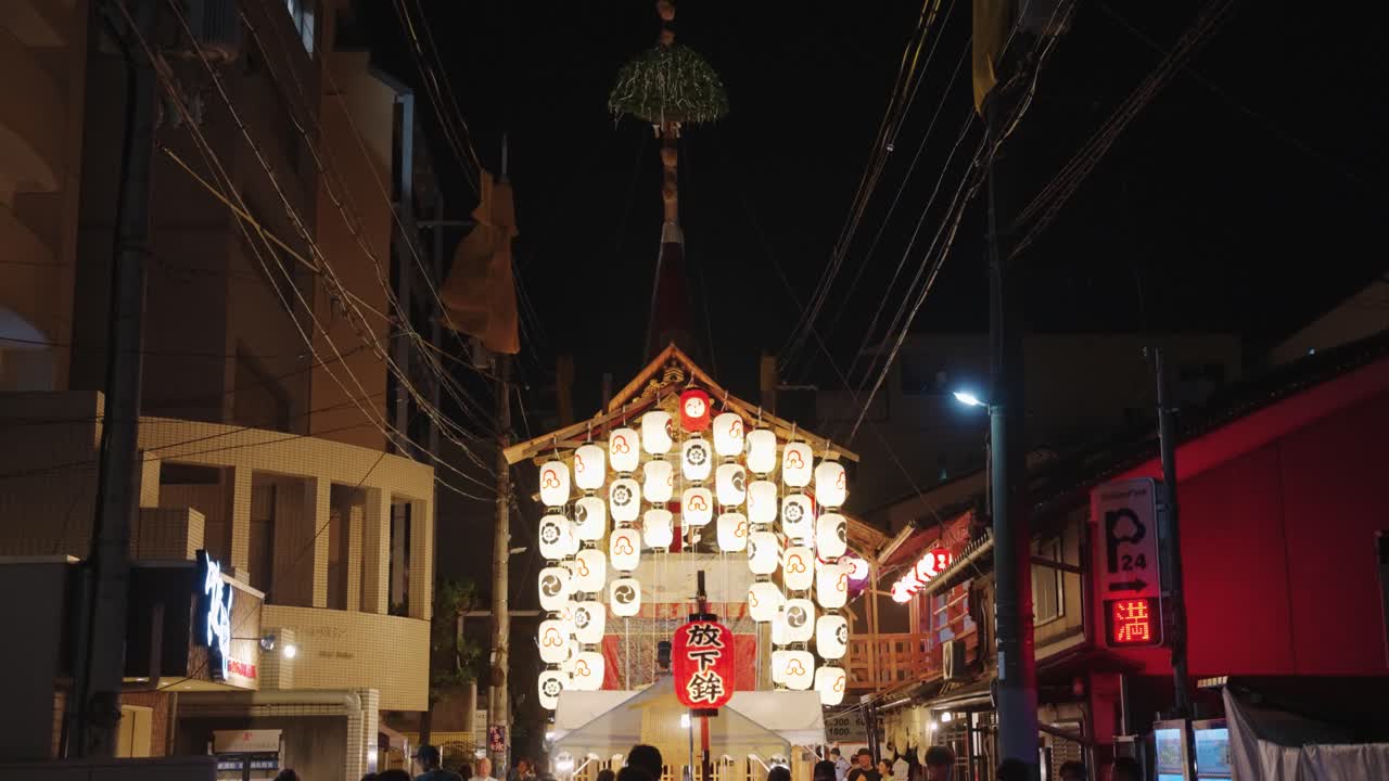 Japanese Festival Float Illuminated with Lanterns at Night