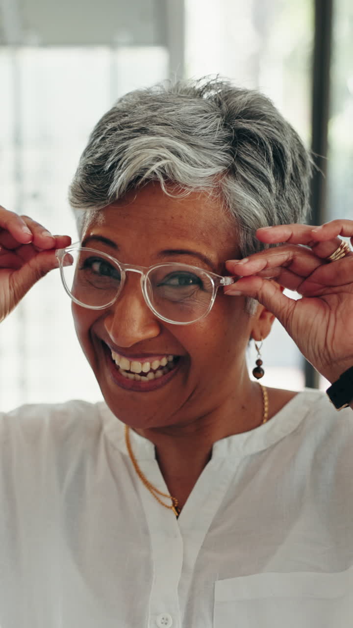 Portrait of Smiling Woman with Eyeglasses